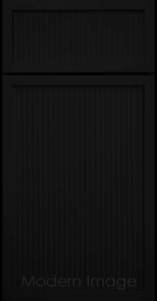 Black painted Arcadia Cove Cabinet Door featuring a Narrow Frame and Fluted Center Panel.